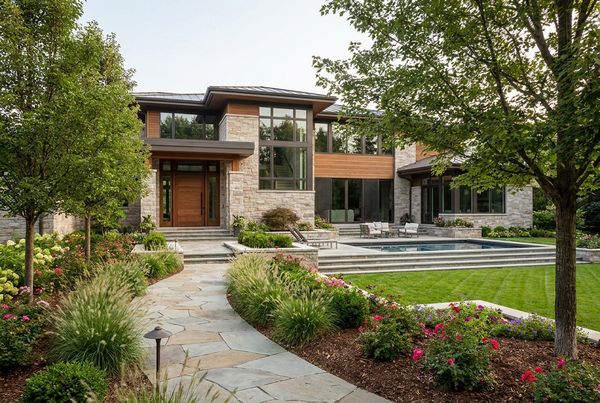 Backyard makeover with a pool and layered planting around the deck
