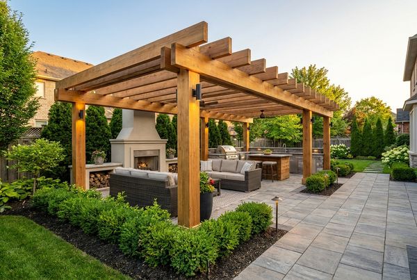 Backyard makeover with a pergola over a lounge area