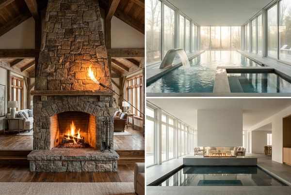 Backyard makeover with combined fire and water features