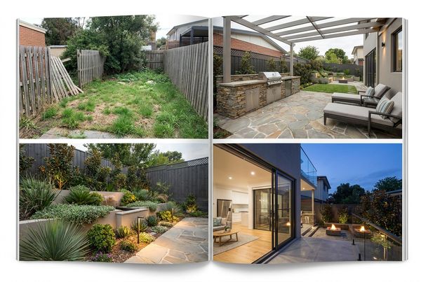 Resort-style backyard makeover with lounge seating beside a pool