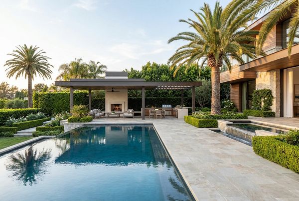 Backyard makeover with a pergola over an outdoor lounge