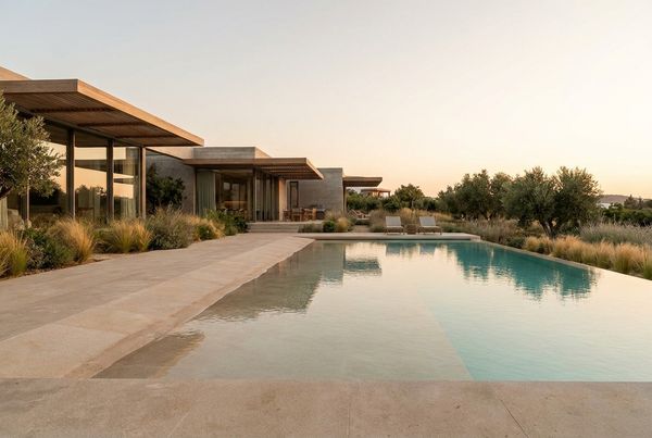 Beach entry pool with a dark pebble deep end and a warm sandy shelf