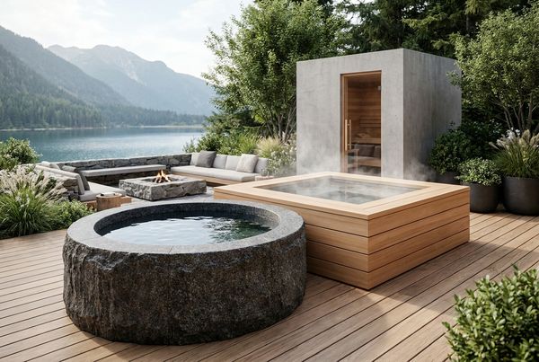 Cold plunge and hot spa side by side for contrast therapy