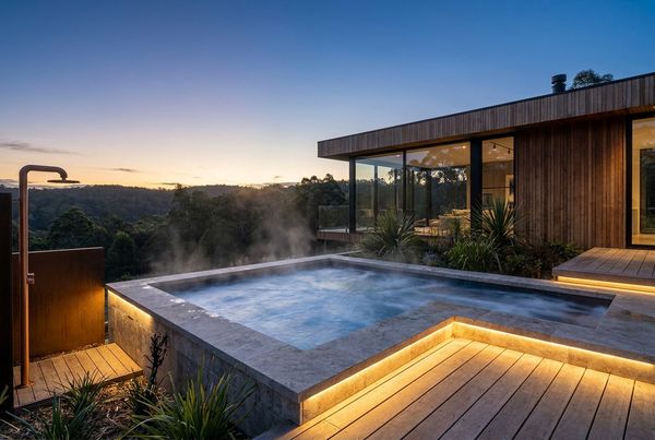 Cold plunge and hot spa side by side for contrast therapy