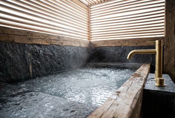 Cold plunge pool beside a cedar sauna