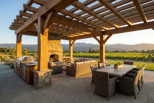 Rustic timber covered patio with exposed beams