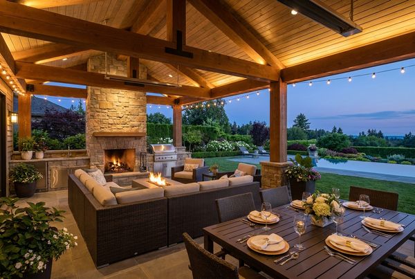 Mediterranean-style covered patio with arches and tile
