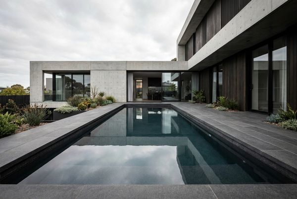 Dark grey modern pool with clean rectangular lines