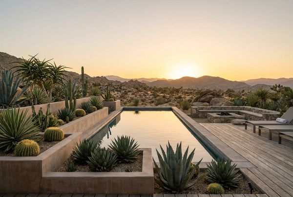 Desert pool planted with succulents in decomposed granite