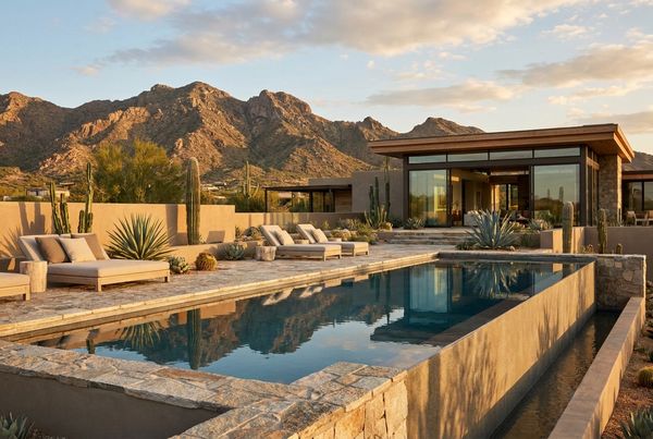 Desert pool with a mountain view beyond the coping