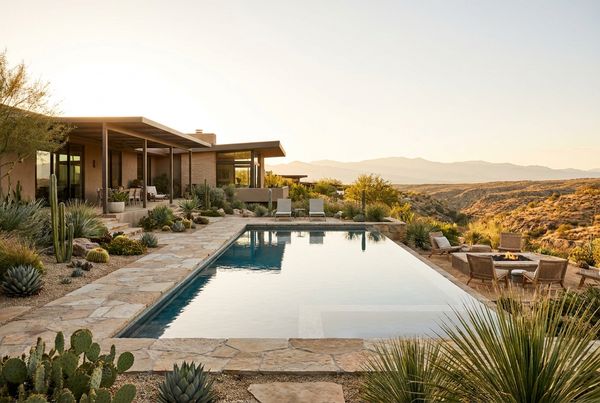 Modern desert backyard with a pool and agave