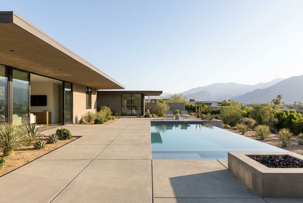 Desert pool with ocotillo and barrel cactus