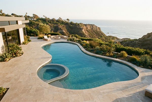 Modern rectangular fiberglass pool with clean coping