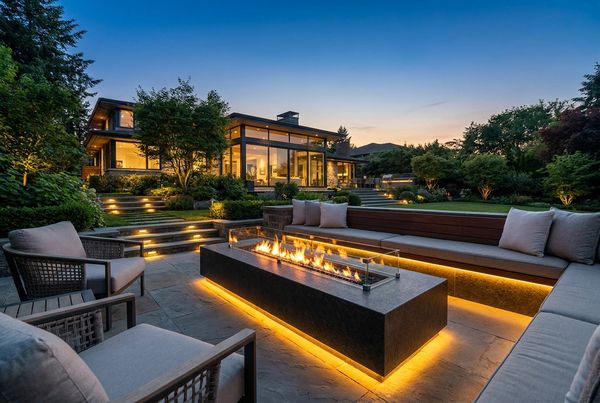 Rectangular gas fire table with a bed of glowing lava rock