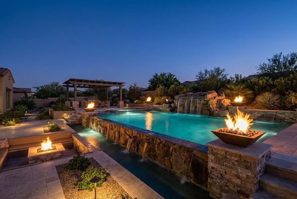Quartz-finish gunite pool with a rich blue water color