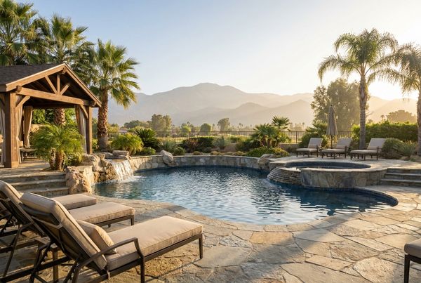 Gunite pool with a vanishing edge overlooking a hillside view