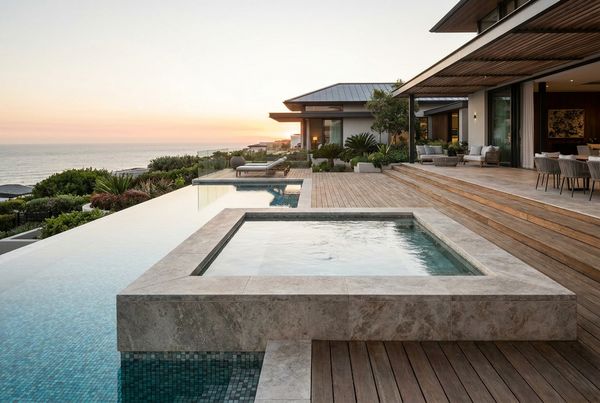 Hot tub installed beside a swimming pool sharing coping