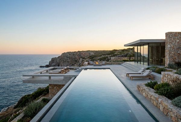 Infinity pool over an ocean cliff with a panoramic sea view
