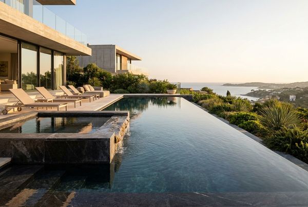 Vanishing-edge pool spilling toward the horizon
