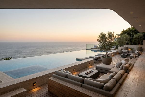 Infinity pool with an adjacent sunken lounge deck