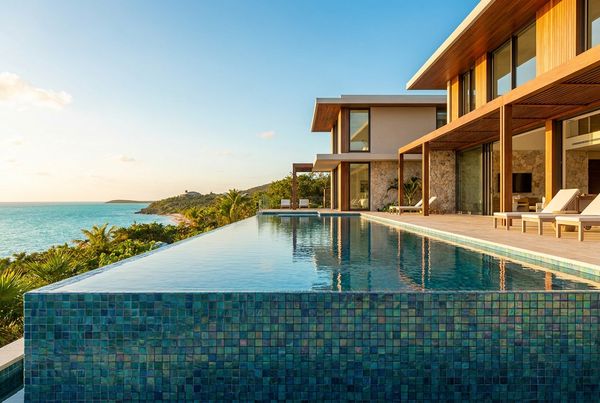Infinity pool finished in shimmering glass tile