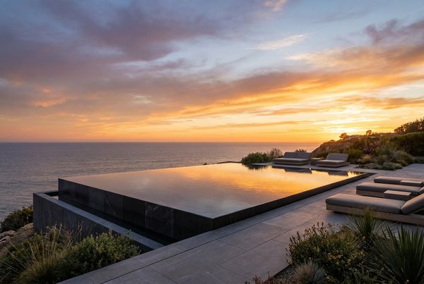 Infinity pool at sunset facing the open horizon