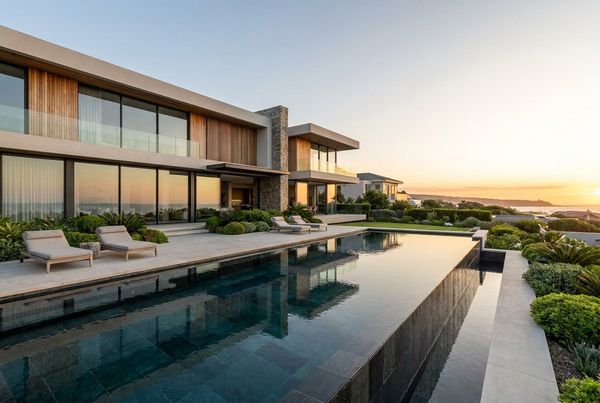 Infinity pool with tanning ledge and lounge chairs
