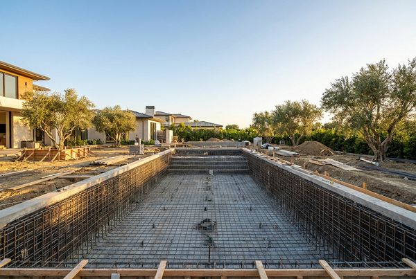 Inground pool under construction in a backyard