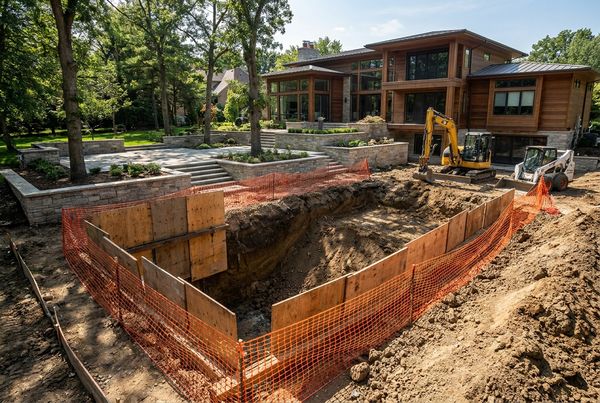 Excavation dig for a new inground pool with heavy equipment
