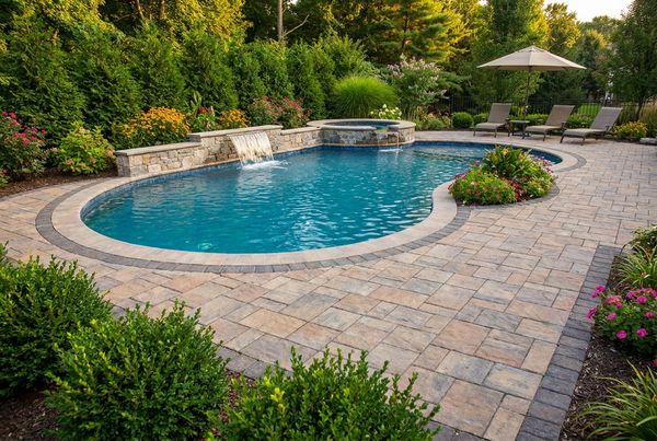 Mid-range family pool with a paver deck and seating