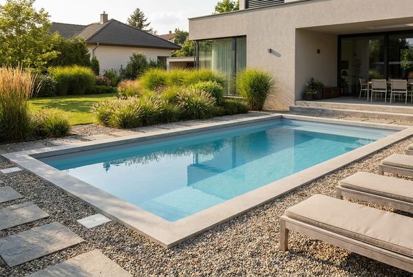 Simple budget-friendly rectangular inground pool in a backyard