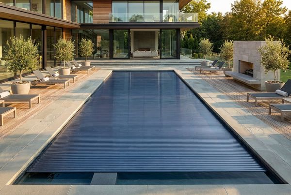 Inground pool fitted with an automatic safety cover