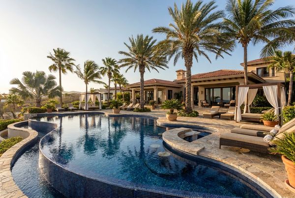 Finished inground pool in a landscaped backyard