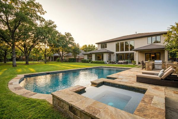 Family-friendly backyard pool with a wide shallow beach entry
