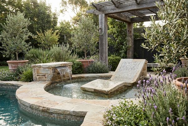 Modern family pool with a linear tanning ledge and clean coping