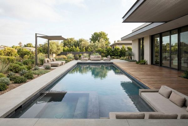 Family pool with small entry steps leading to a slide and shallow zone