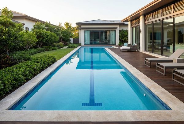 Lap pool with a single marked swimming lane on the floor