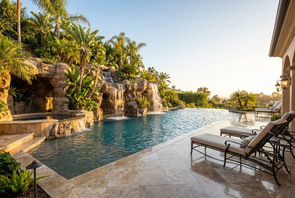 Luxury pool with a stone grotto and hidden cave seating