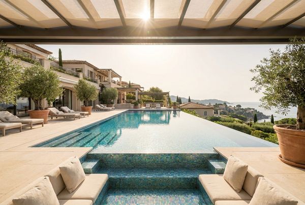 Luxury pool finished in shimmering glass tile