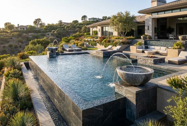 Luxury pool with fountains and sheer-descent water features