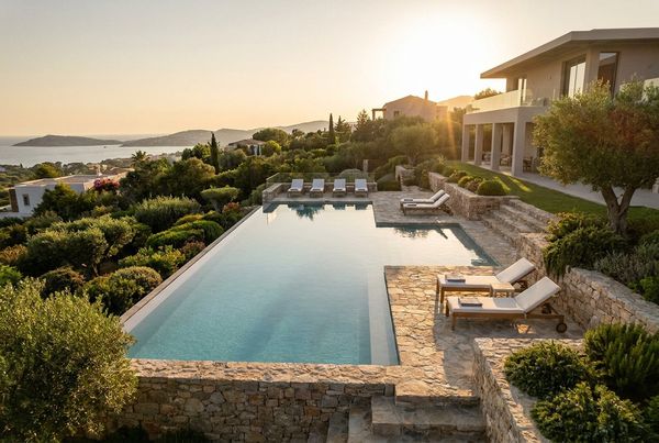 Luxury pool styled in cool modern tones