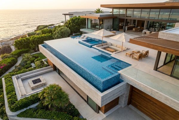 Luxury pool with a warm Mediterranean palette