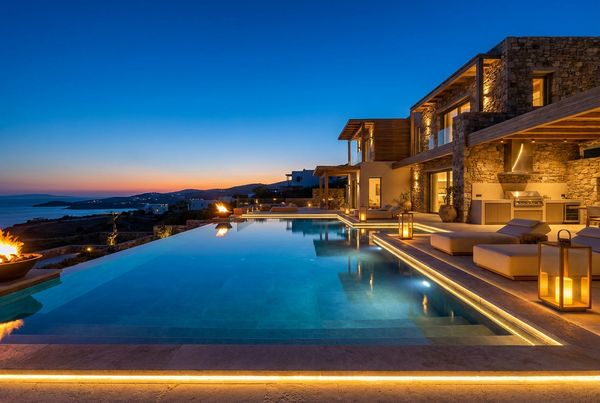 Luxury pool with a dark reflective interior finish