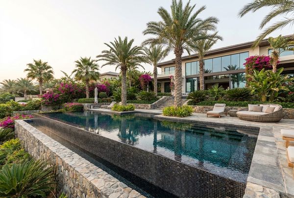 Luxury pool with a glass-tile mosaic interior