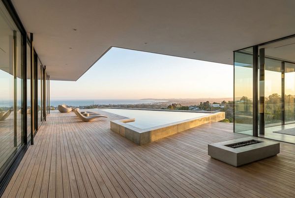 Luxury pool with a covered cabana and outdoor lounge