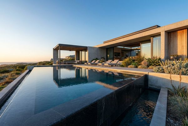Modern perimeter-overflow pool with a mirror-flat water surface