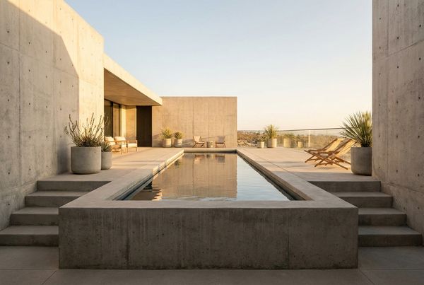 Minimalist concrete pool with pure rectangular geometry
