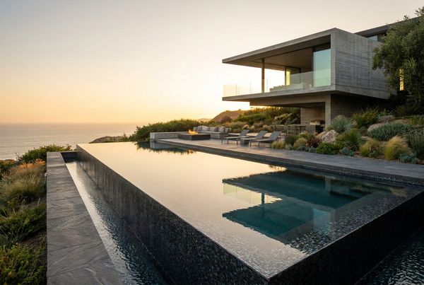 Contemporary geometric pool with clean rectangular lines