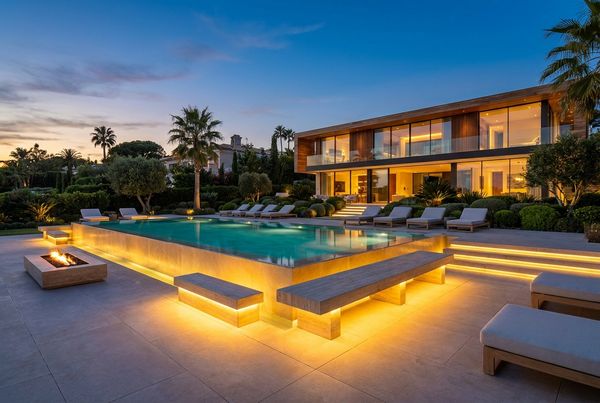Modern pool finished in shimmering dark glass tile