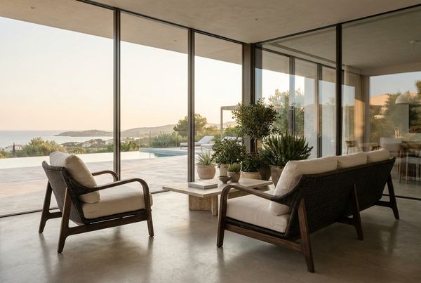 Modern all-weather wicker seating group on a patio